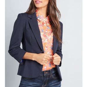 Vintage Michael James Navy Blue 3/4 Sleeve Blazer Business Casual Jacket